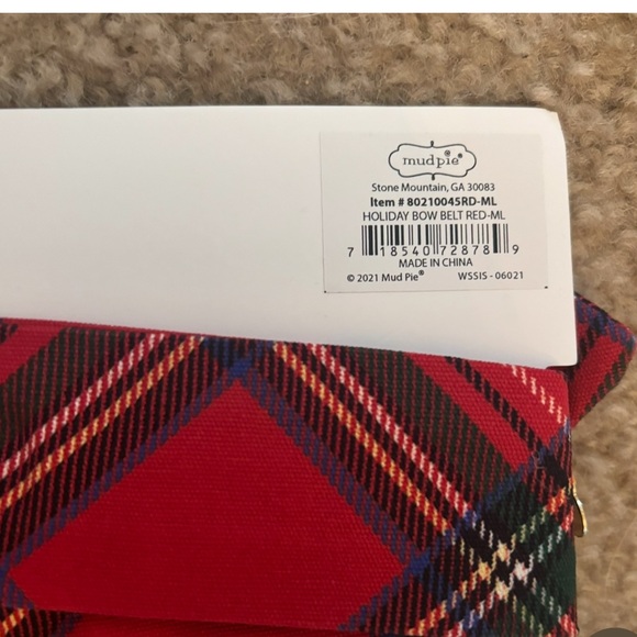 Mud Pie Plaid Red and Black Bow Belt, Medium Large - Picture 2 of 4